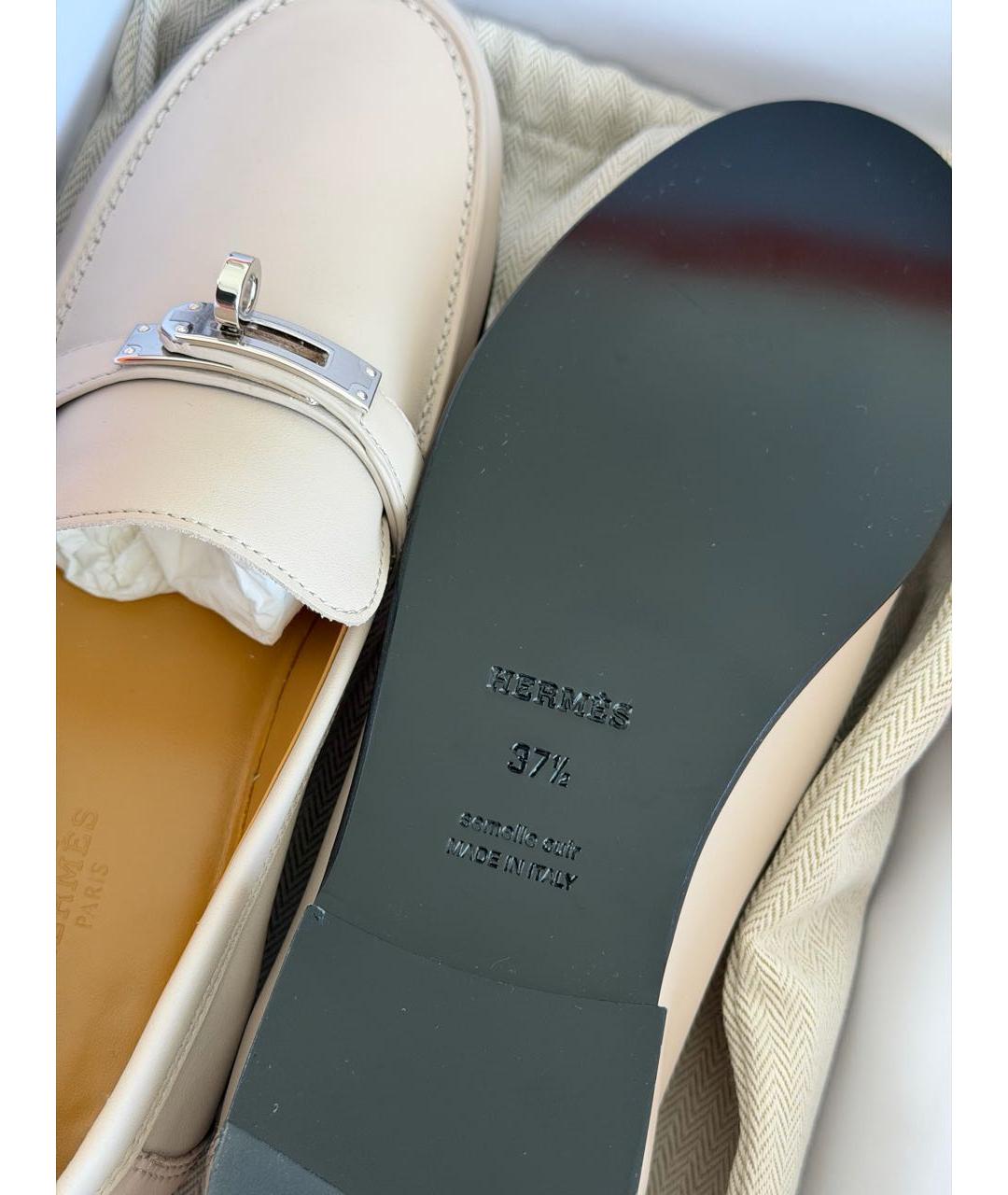 HERMES Бежевые кожаные лоферы, фото 3