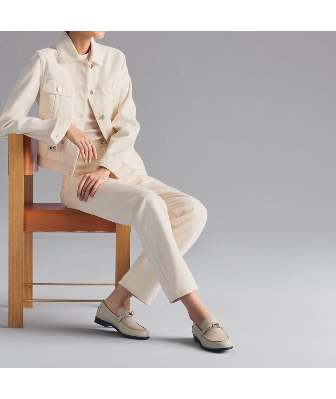 HERMES Бежевые кожаные лоферы, фото 6