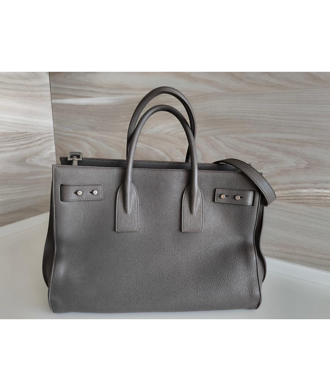 SAINT LAURENT Серая кожаная сумка тоут, фото 4