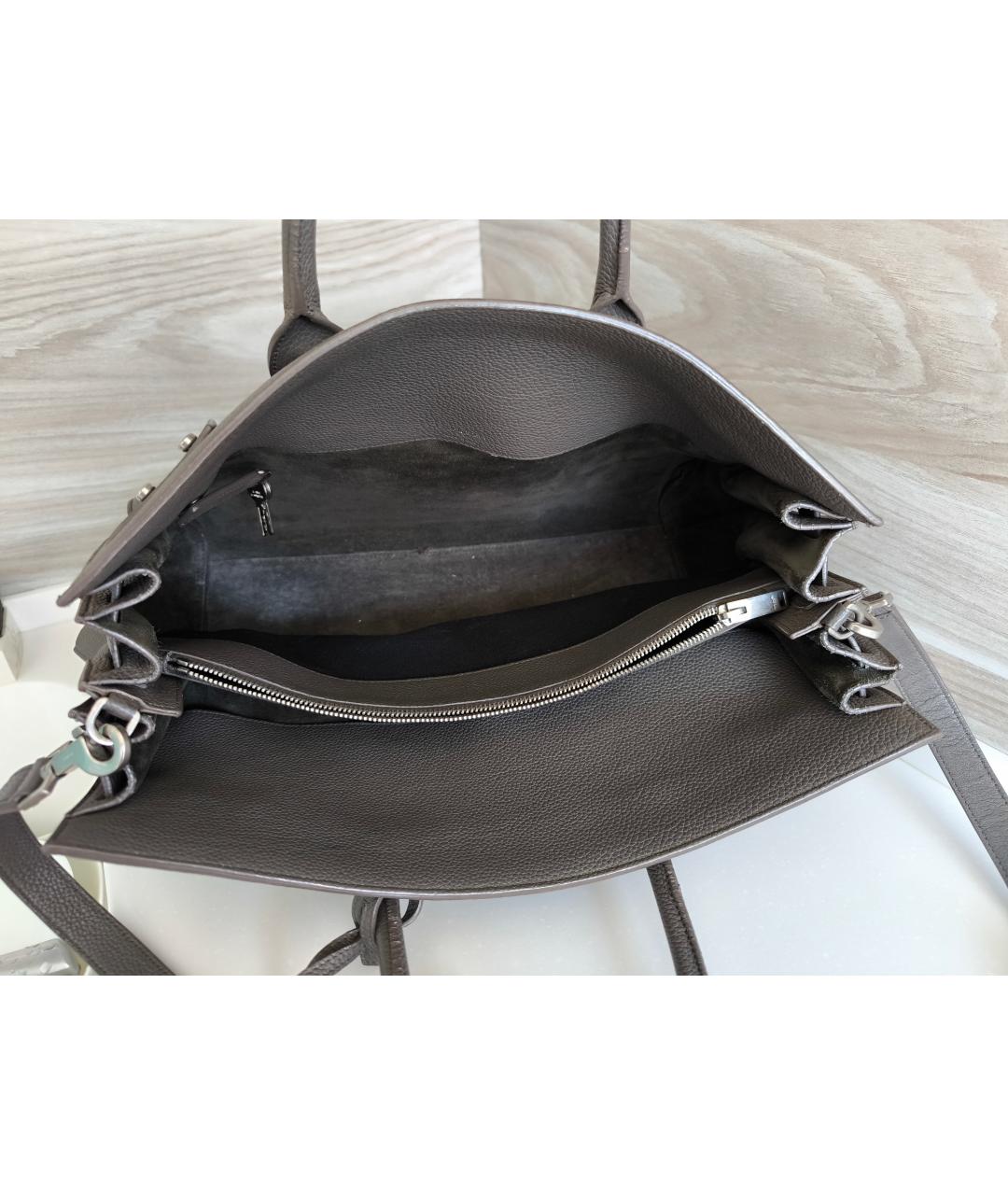 SAINT LAURENT Серая кожаная сумка тоут, фото 7