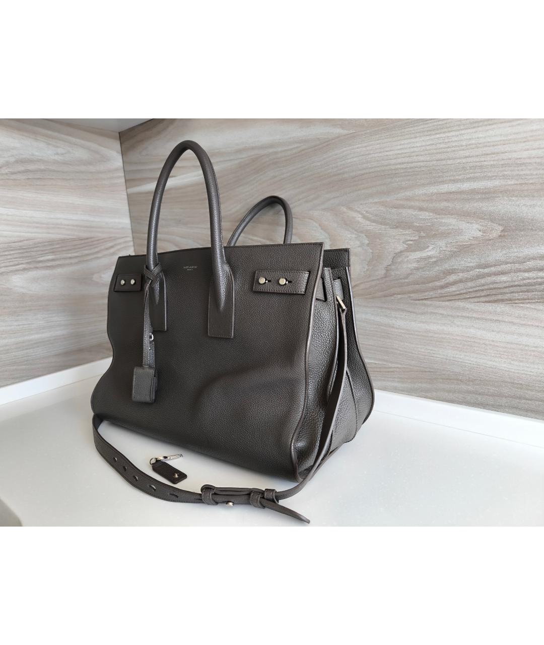 SAINT LAURENT Серая кожаная сумка тоут, фото 2