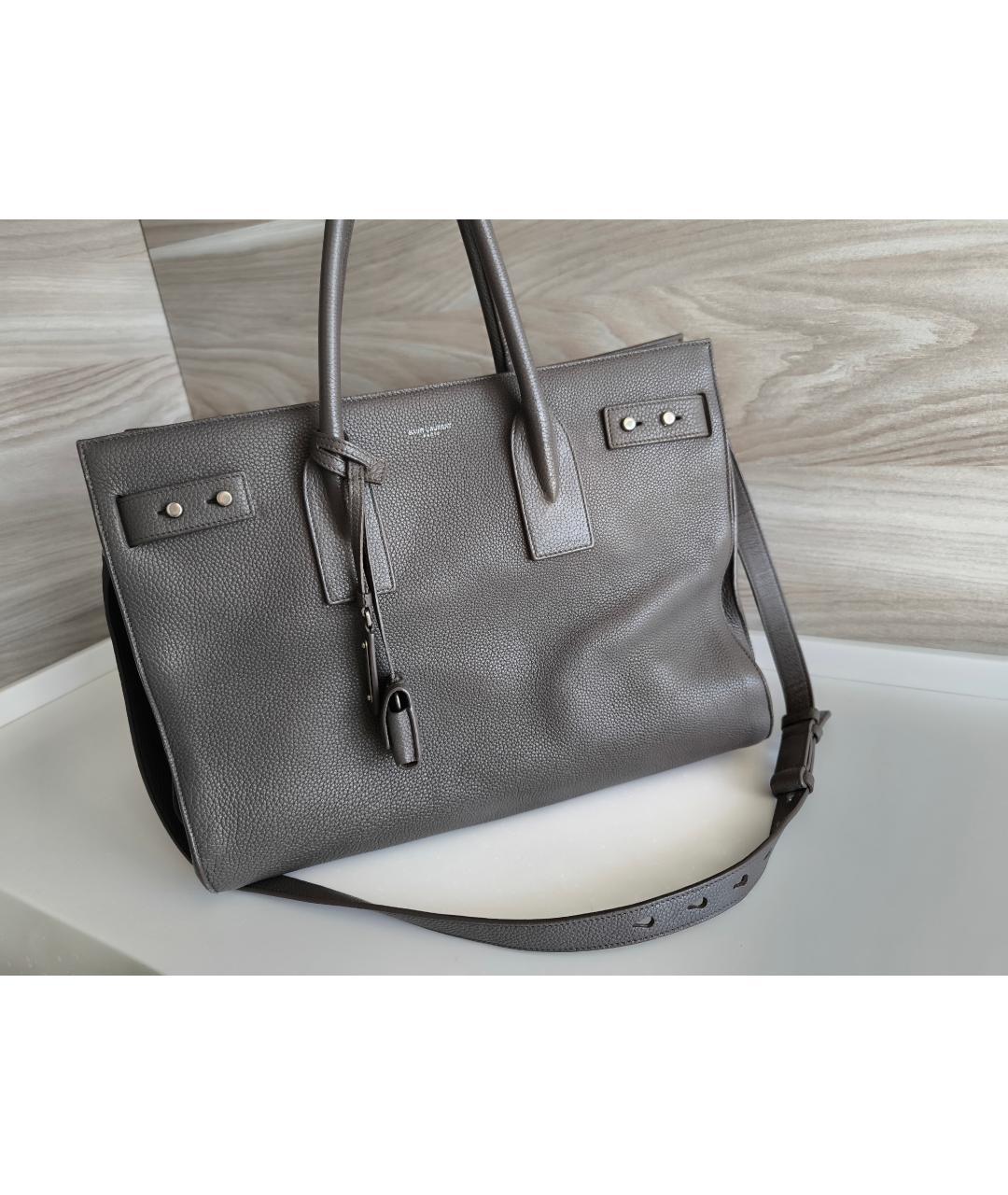 SAINT LAURENT Серая кожаная сумка тоут, фото 6