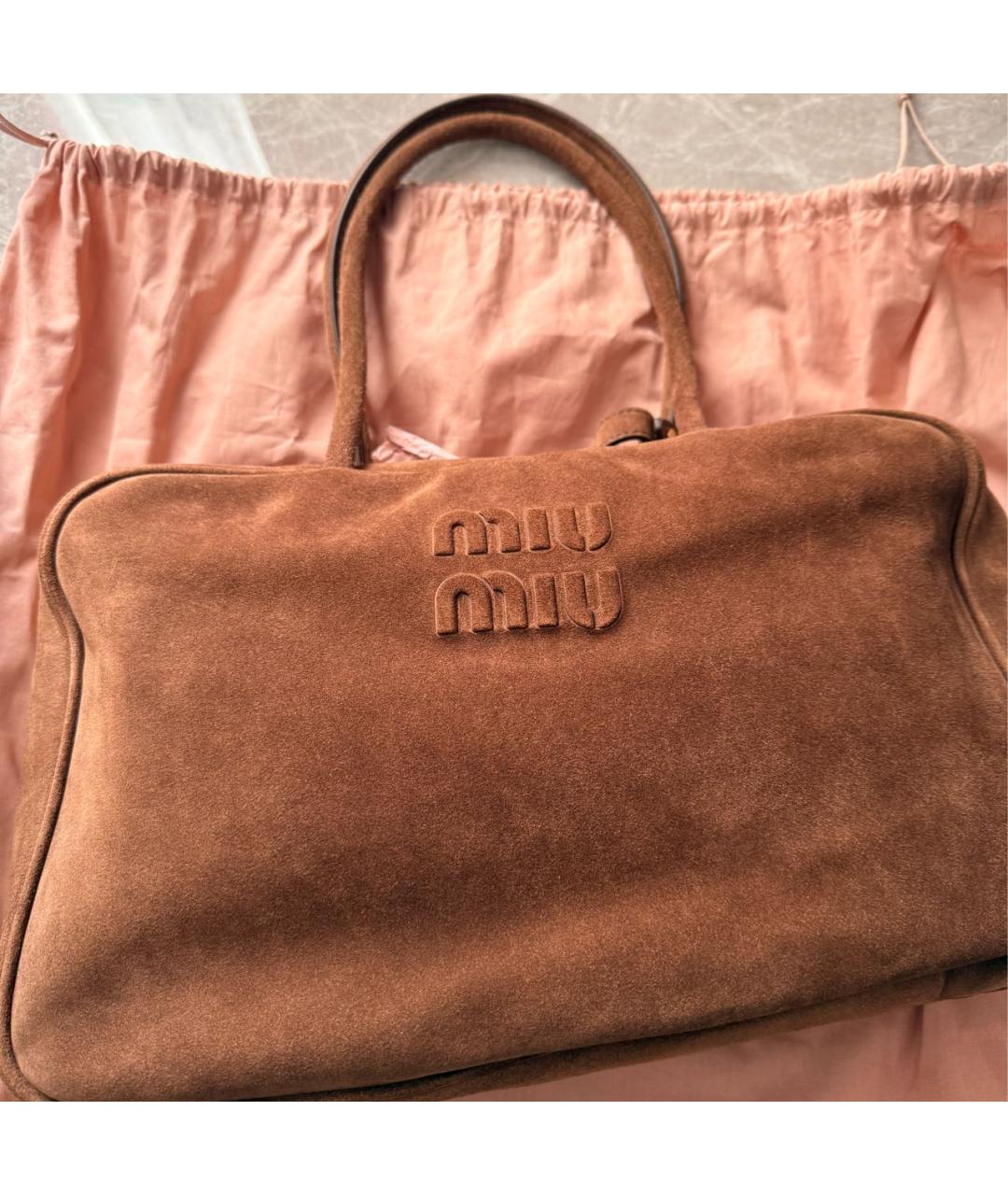 MIU MIU Коричневая замшевая сумка тоут, фото 5