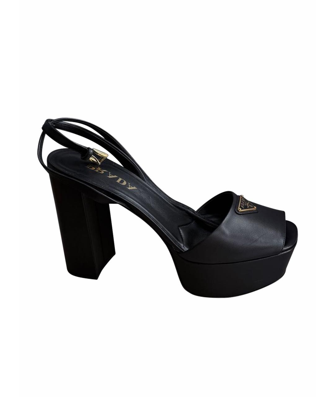 PRADA Черные кожаные босоножки, фото 1