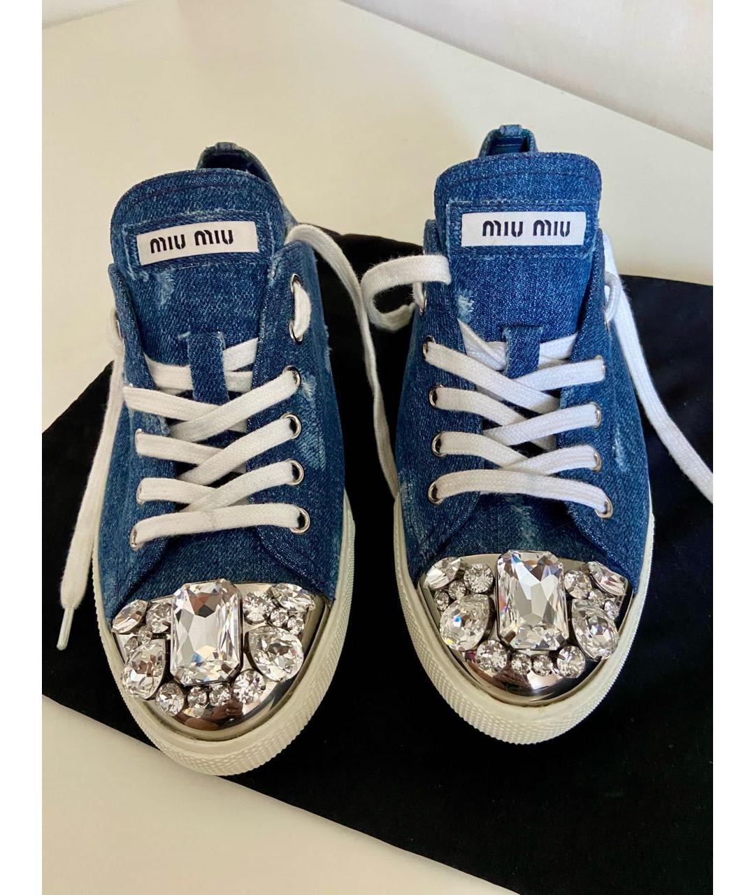 MIU MIU Синие кожаные кеды, фото 2