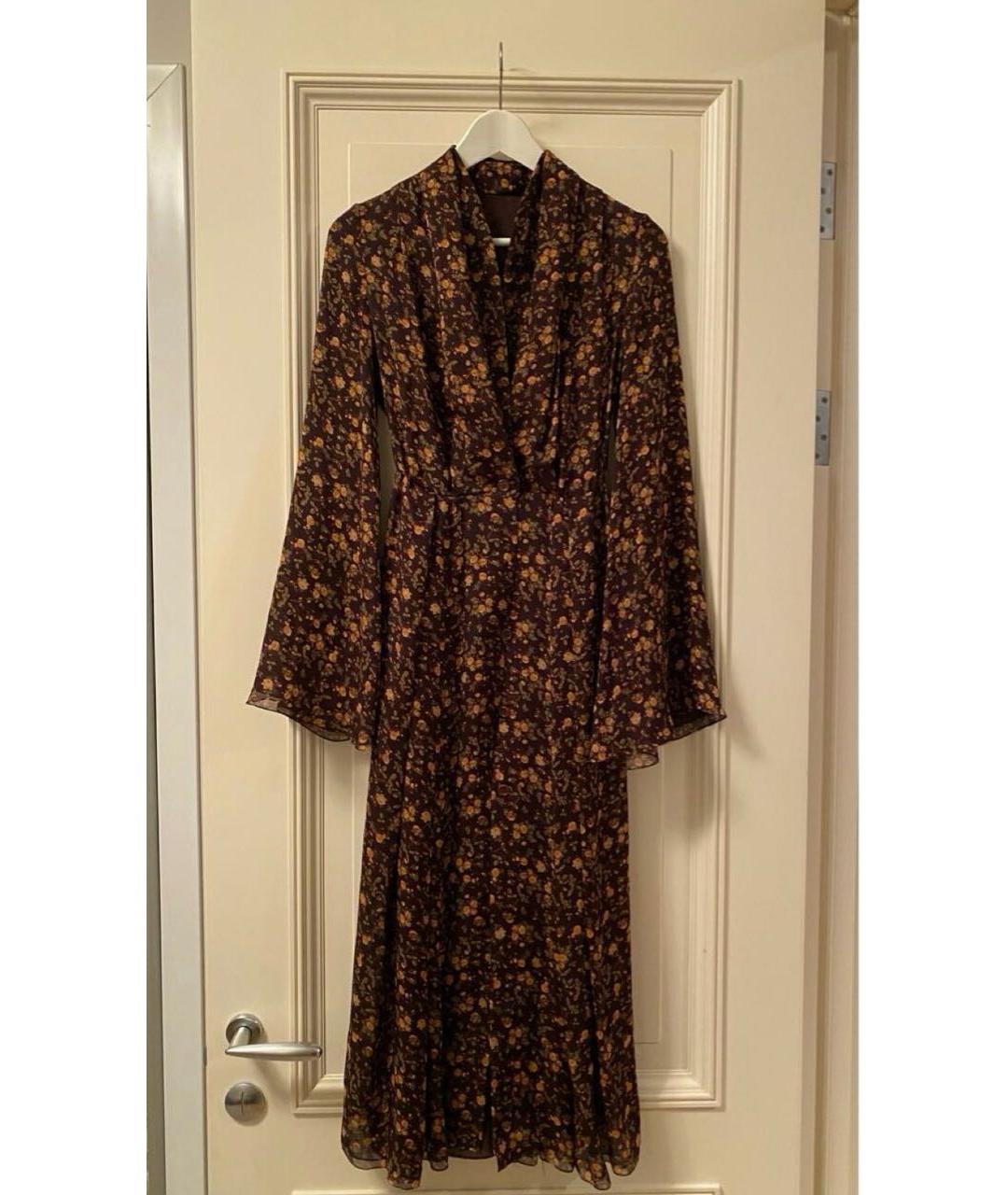 ULYANA SERGEENKO Коричневое шелковое вечернее платье, фото 2