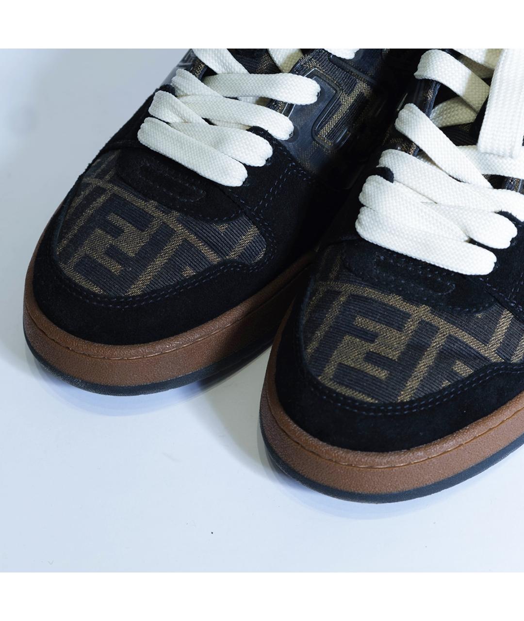 FENDI Коричневые кожаные низкие кроссовки / кеды, фото 3