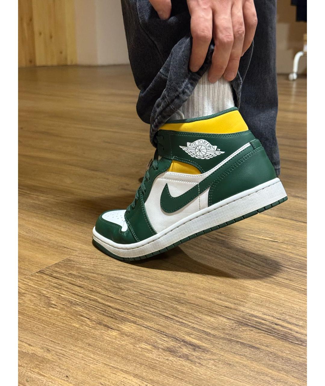 JORDAN Зеленые кожаные высокие кроссовки / кеды, фото 5