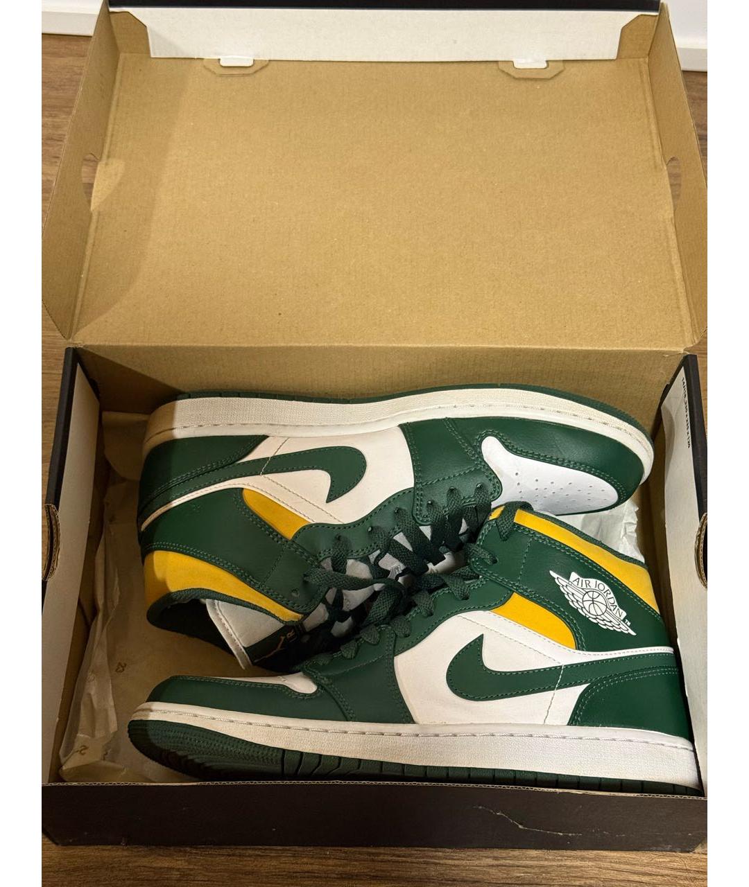 JORDAN Зеленые кожаные высокие кроссовки / кеды, фото 7