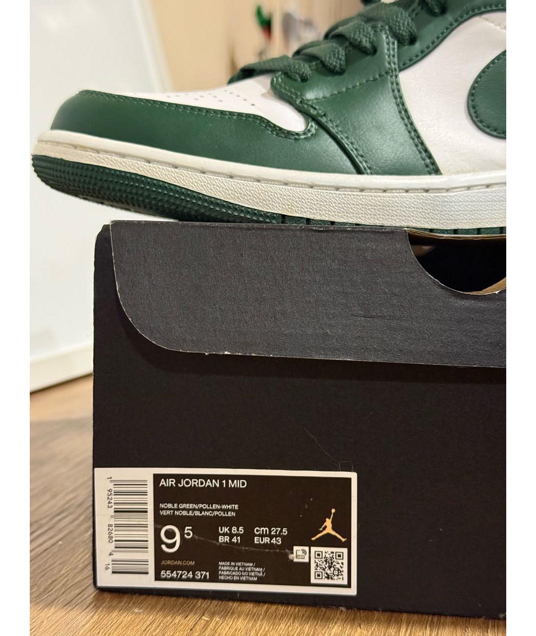 JORDAN Зеленые кожаные высокие кроссовки / кеды, фото 8