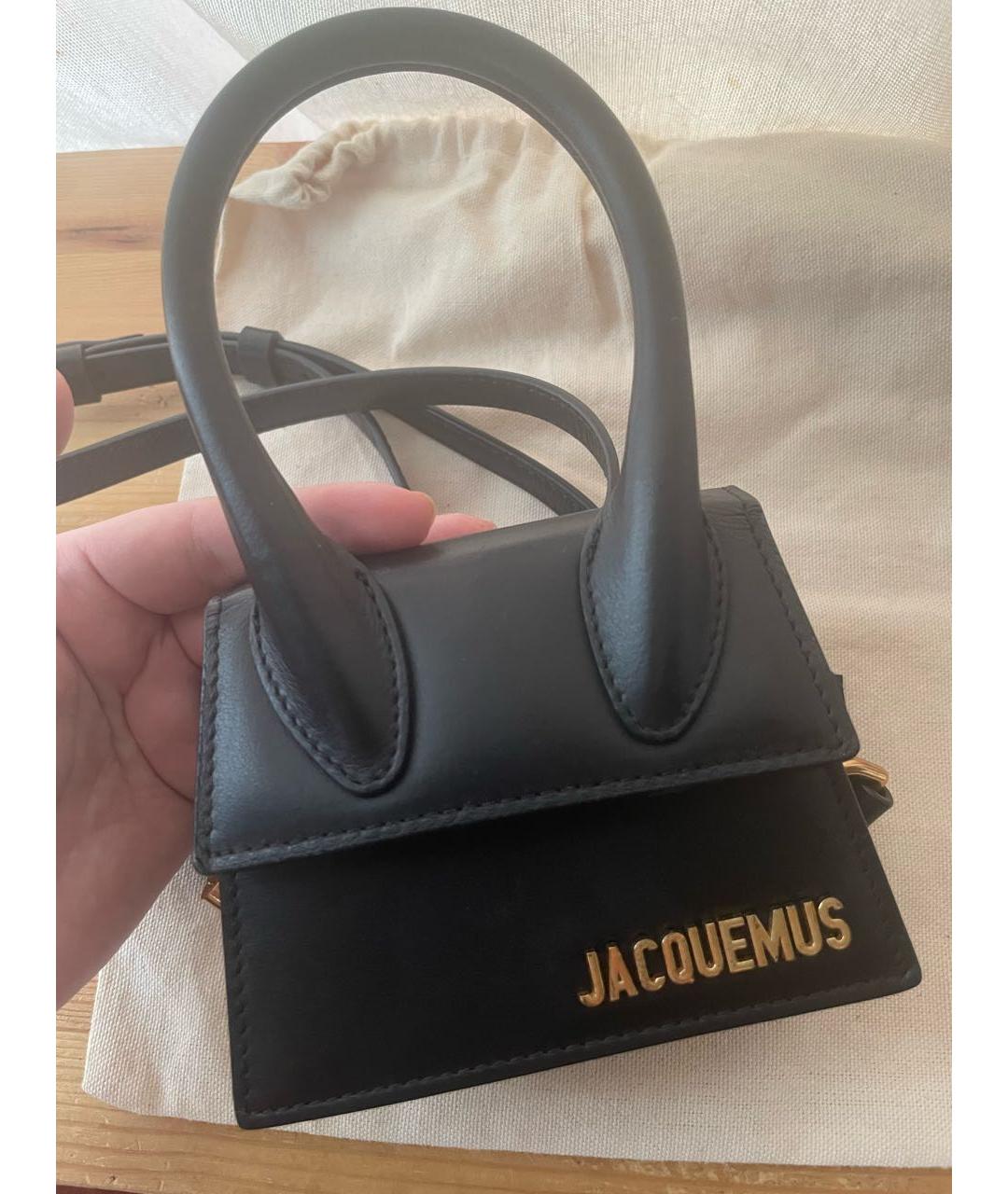 JACQUEMUS Черная кожаная сумка с короткими ручками, фото 4