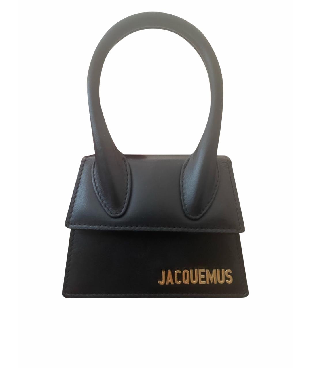 JACQUEMUS Черная кожаная сумка с короткими ручками, фото 1