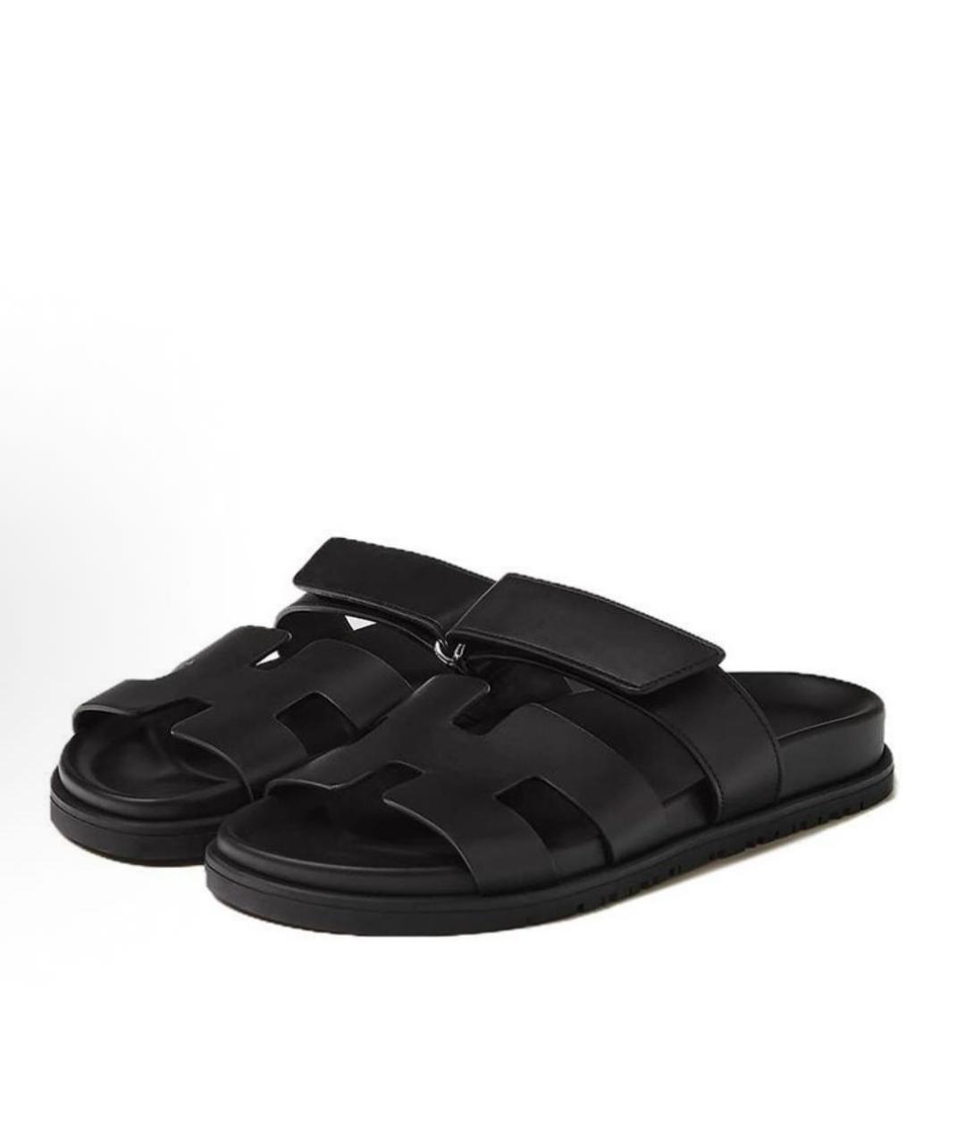 HERMES Черные кожаные сандалии, фото 2