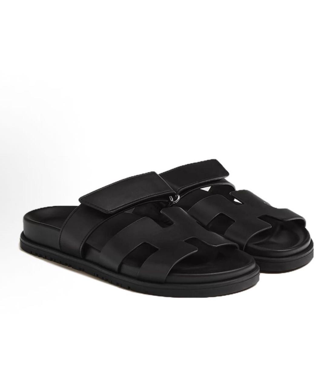 HERMES Черные кожаные сандалии, фото 3