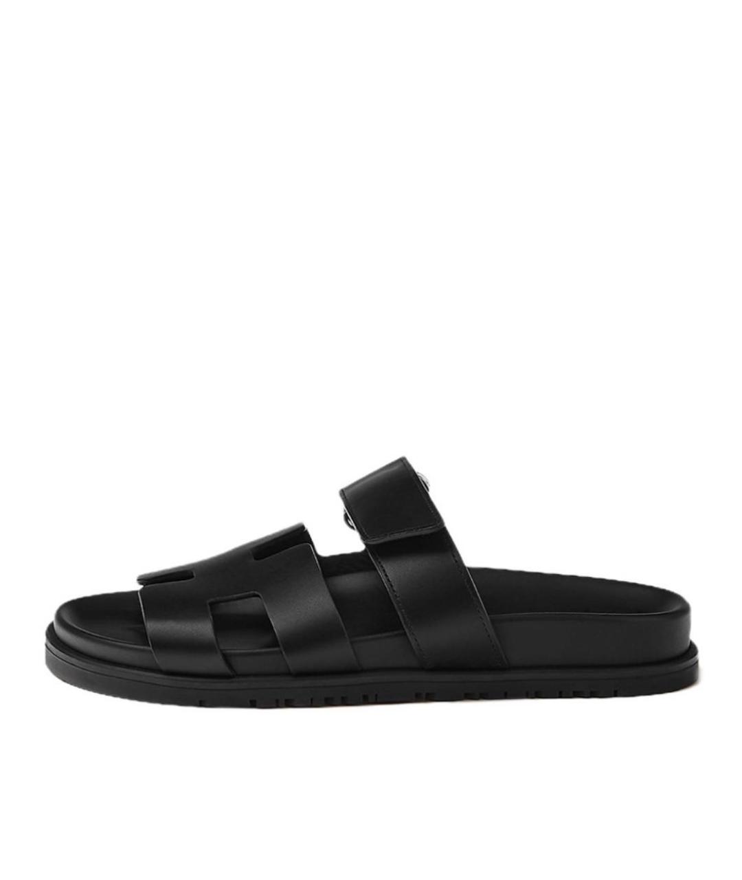 HERMES Черные кожаные сандалии, фото 1