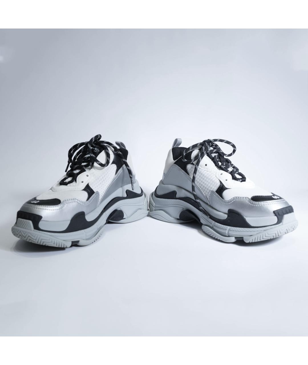 BALENCIAGA Серебряные текстильные кроссовки, фото 4