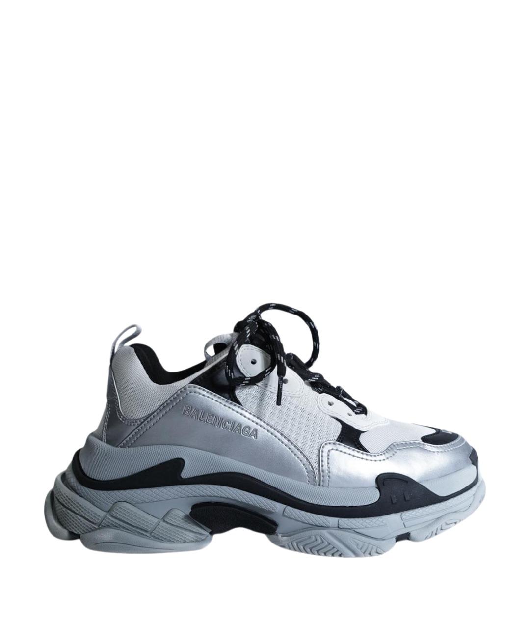 BALENCIAGA Серебряные текстильные кроссовки, фото 1