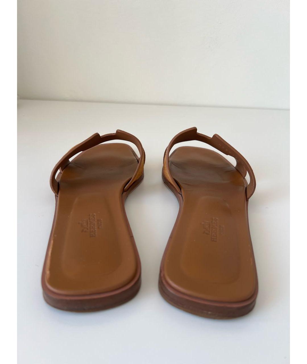 HERMES Оранжевое бархатные шлепанцы, фото 4