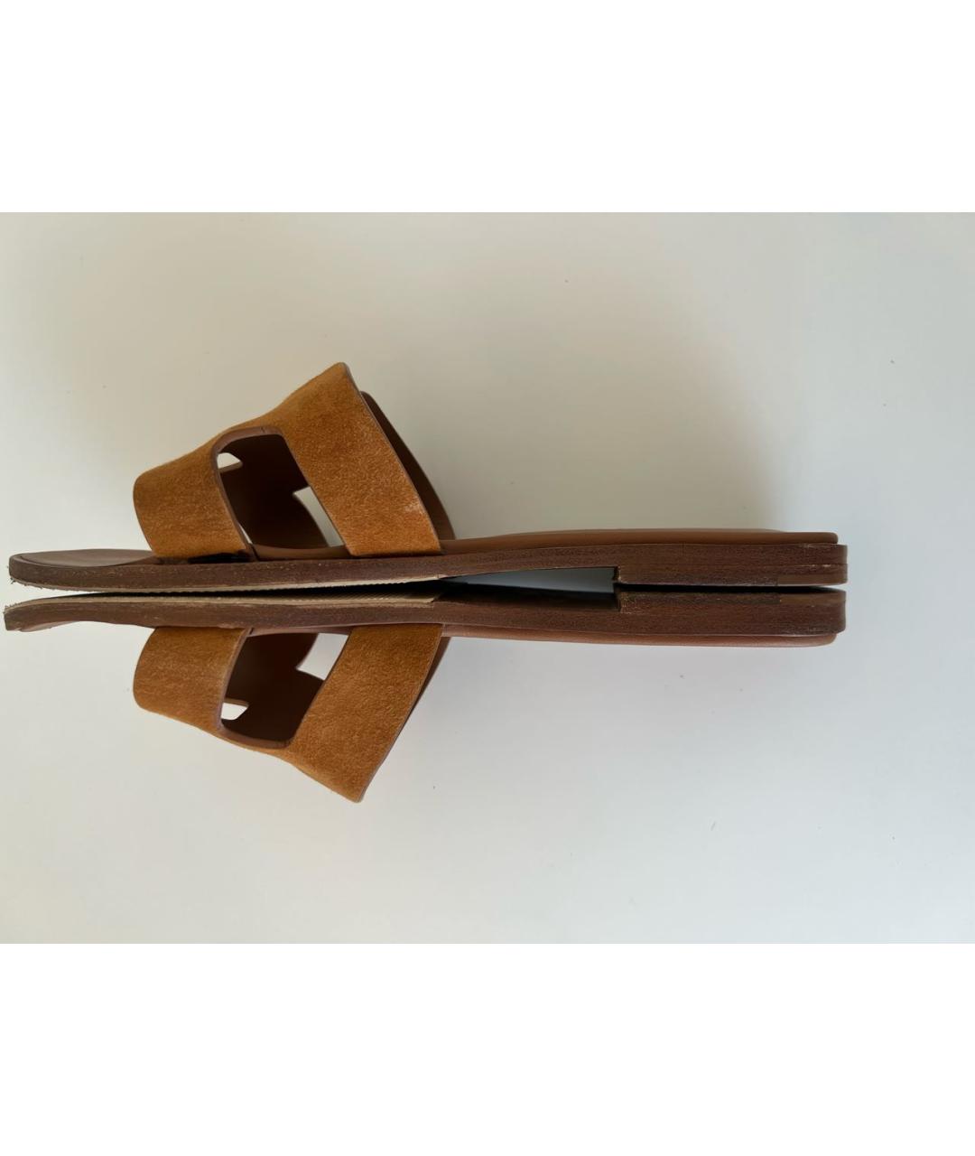 HERMES Оранжевое бархатные шлепанцы, фото 8