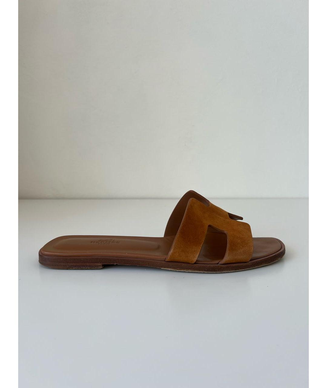 HERMES Оранжевое бархатные шлепанцы, фото 9