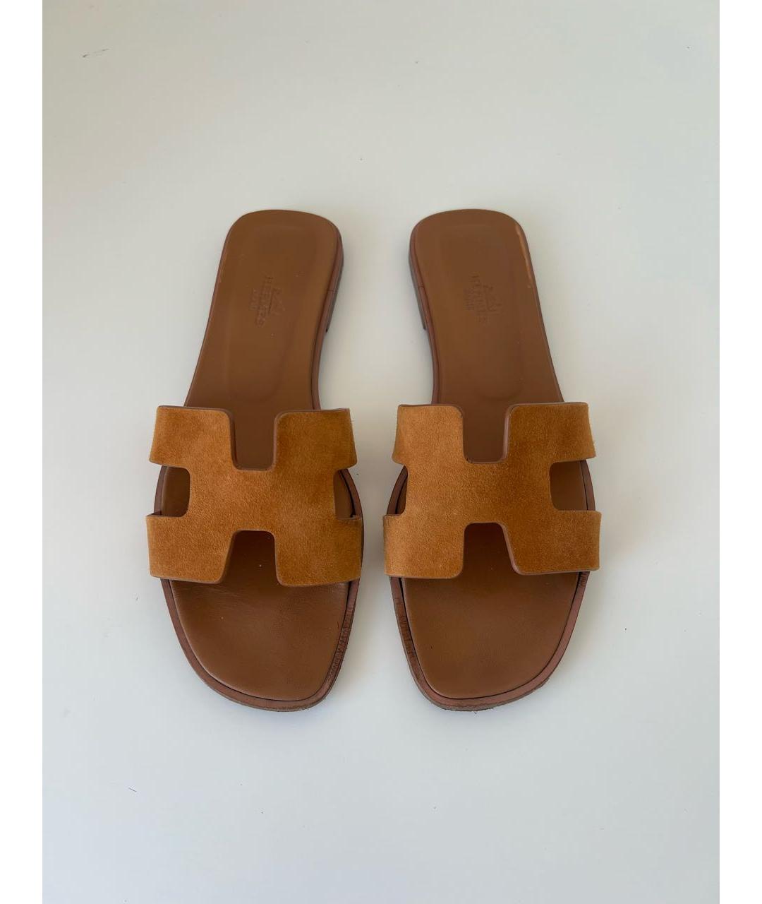 HERMES Оранжевое бархатные шлепанцы, фото 2