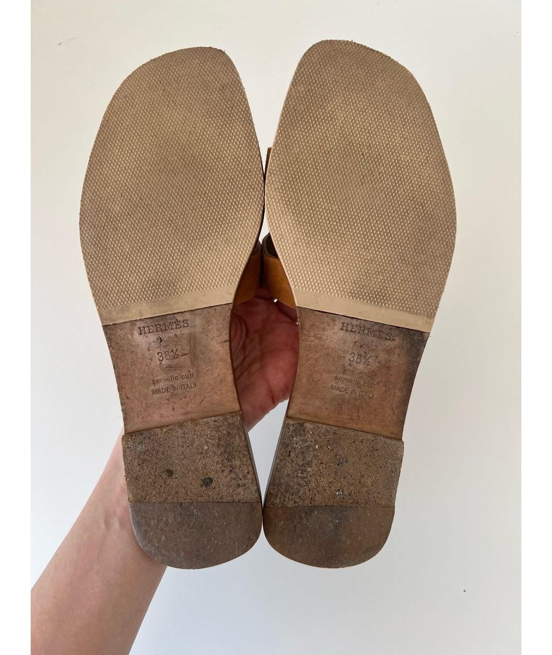 HERMES Оранжевое бархатные шлепанцы, фото 7