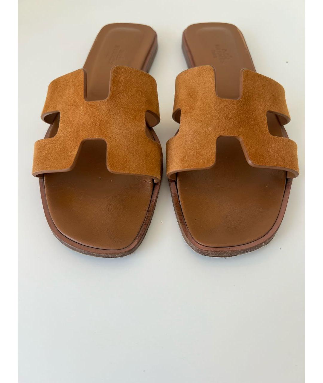 HERMES Оранжевое бархатные шлепанцы, фото 6