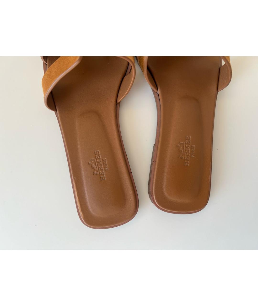 HERMES Оранжевое бархатные шлепанцы, фото 5