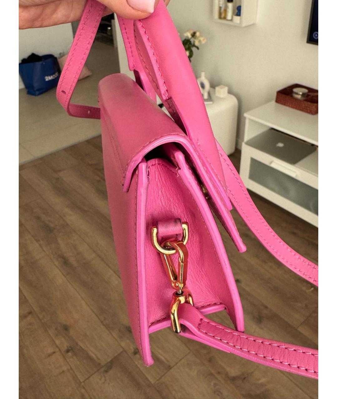 JACQUEMUS Розовая кожаная сумка с короткими ручками, фото 6