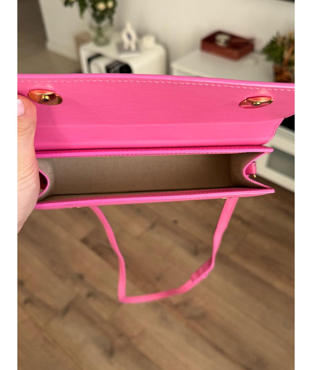 JACQUEMUS Розовая кожаная сумка с короткими ручками, фото 4