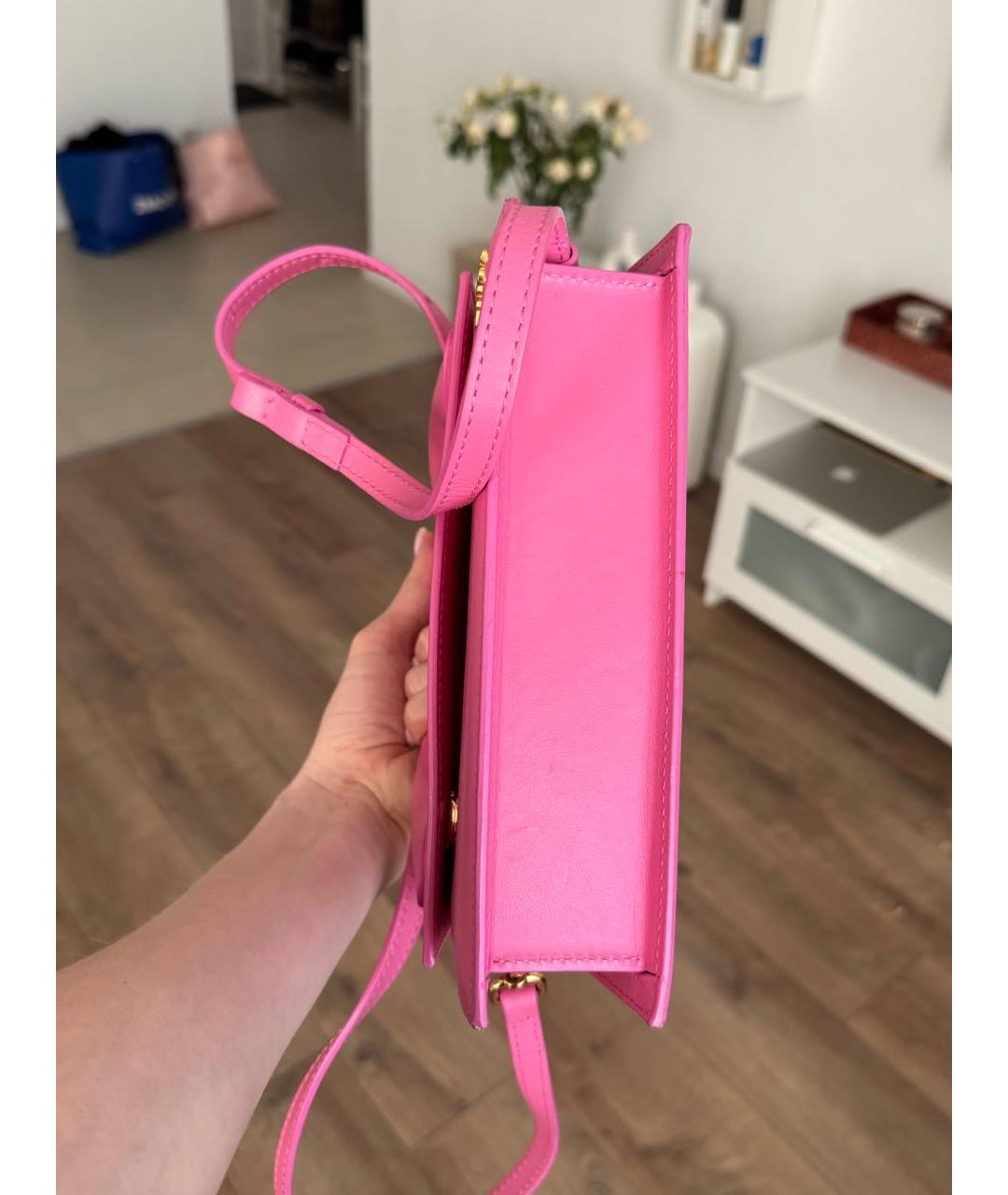 JACQUEMUS Розовая кожаная сумка с короткими ручками, фото 5