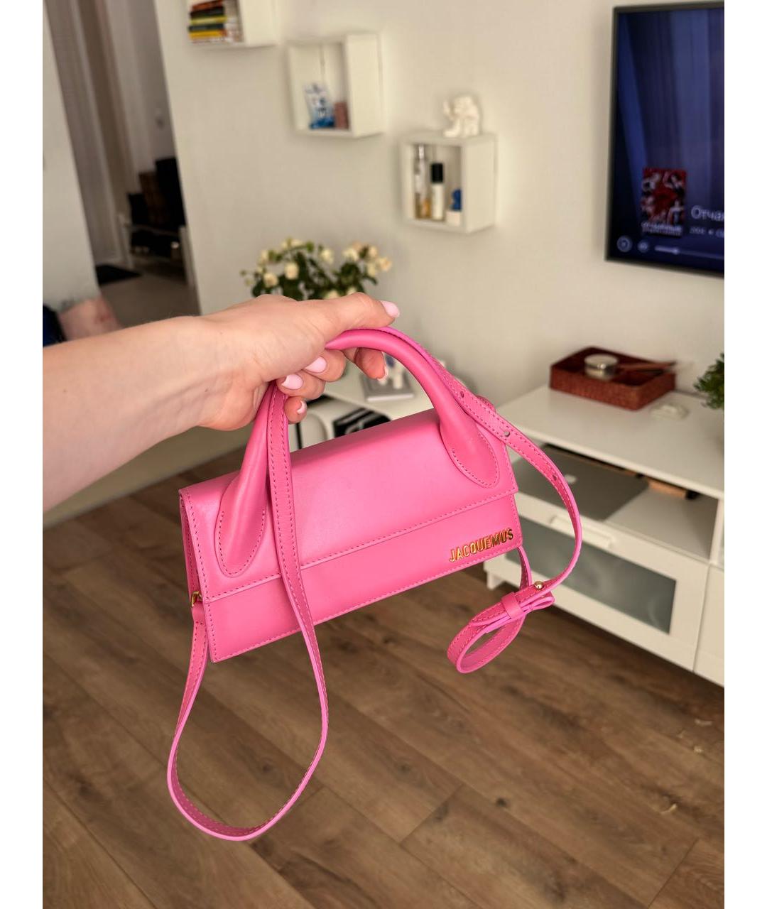 JACQUEMUS Розовая кожаная сумка с короткими ручками, фото 2
