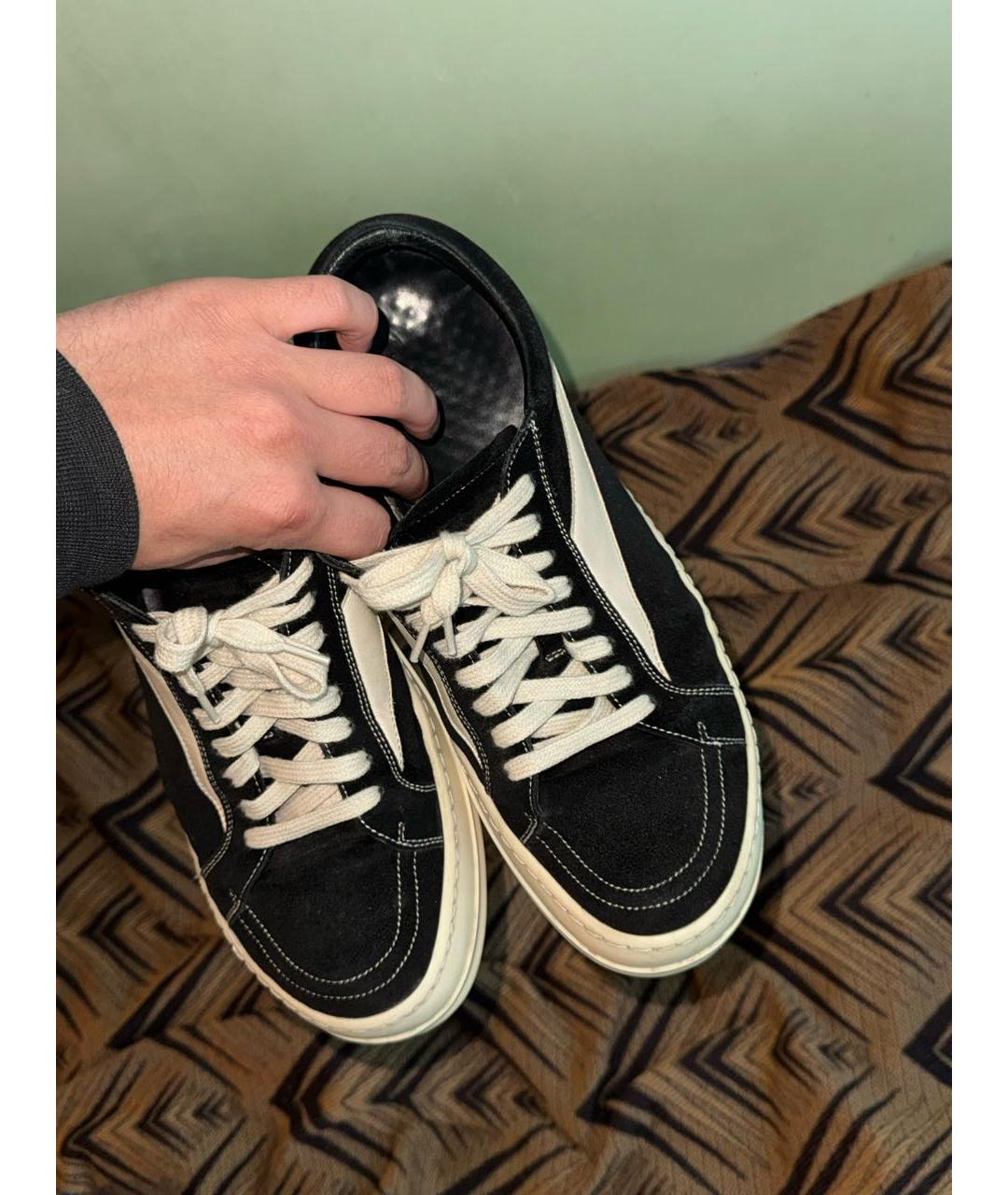 RICK OWENS Черные замшевые низкие кроссовки / кеды, фото 2