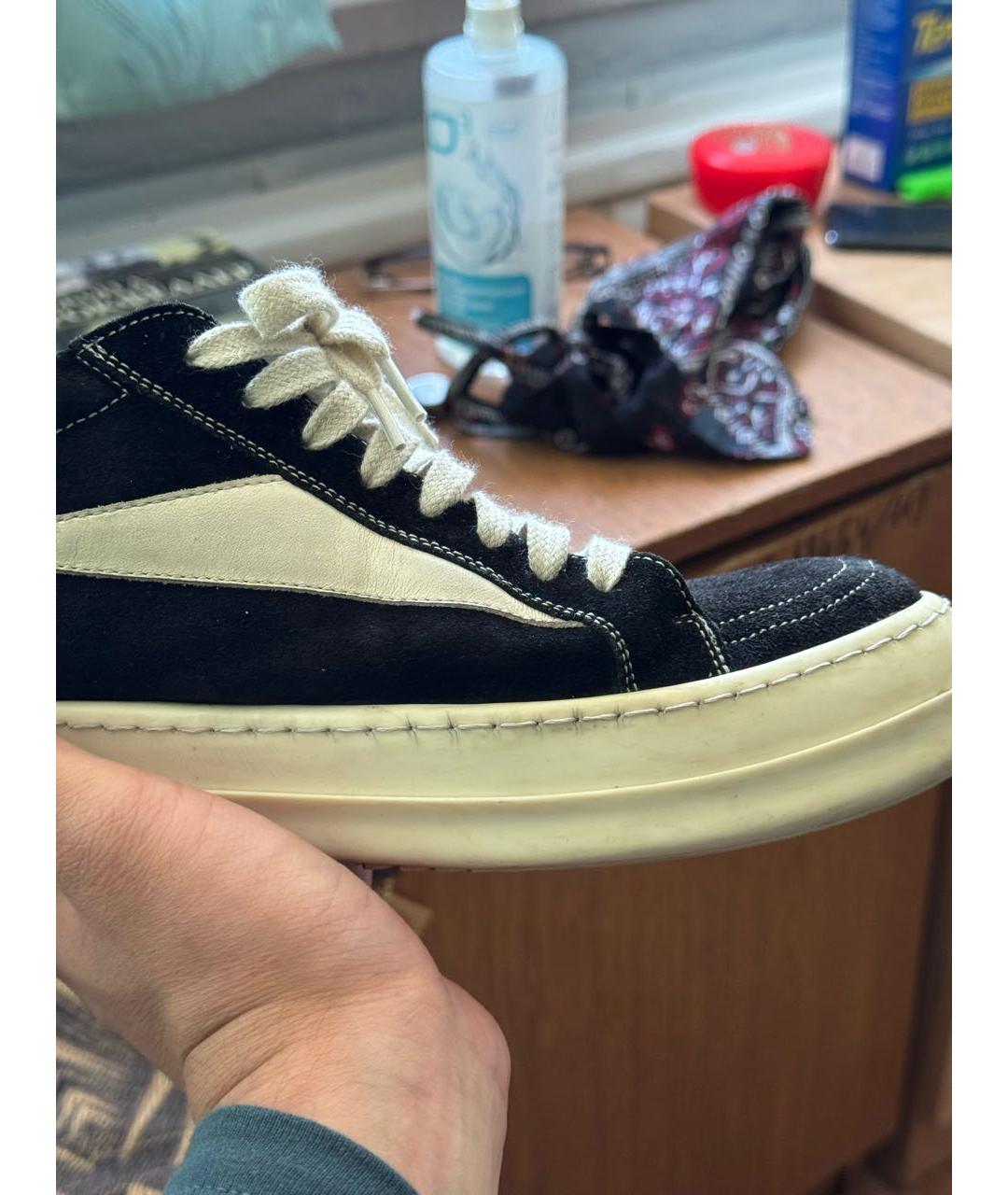 RICK OWENS Черные замшевые низкие кроссовки / кеды, фото 5