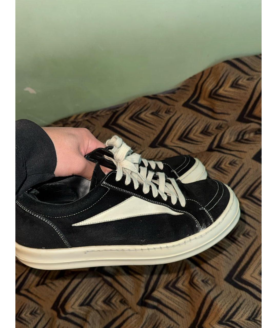 RICK OWENS Черные замшевые низкие кроссовки / кеды, фото 6
