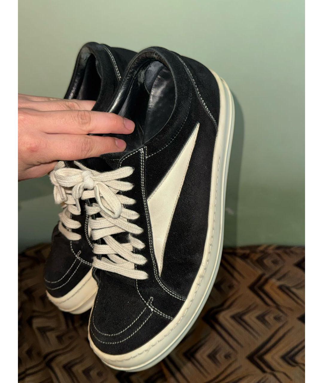 RICK OWENS Черные замшевые низкие кроссовки / кеды, фото 3