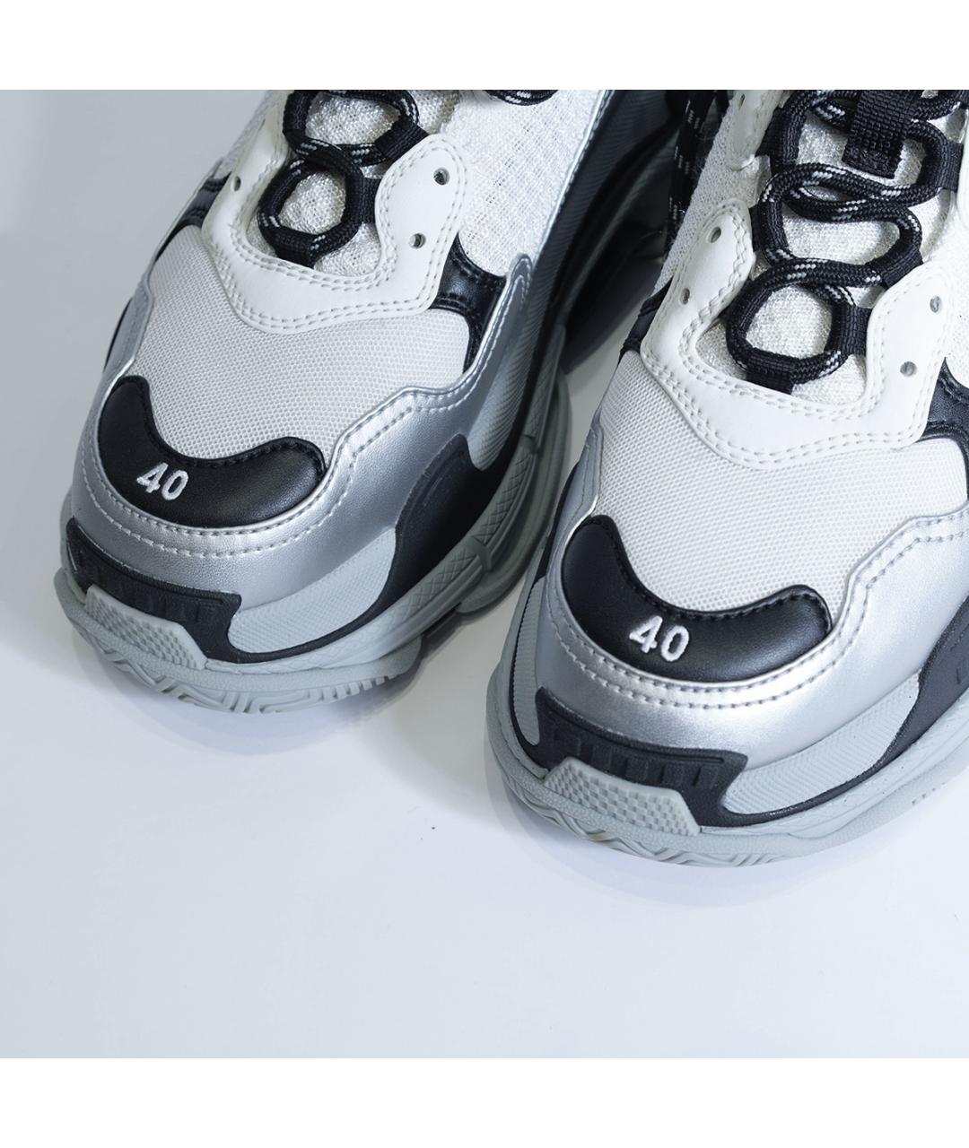 BALENCIAGA Серебряные текстильные низкие кроссовки / кеды, фото 3