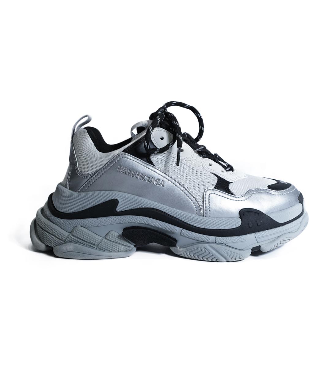 BALENCIAGA Серебряные текстильные низкие кроссовки / кеды, фото 6