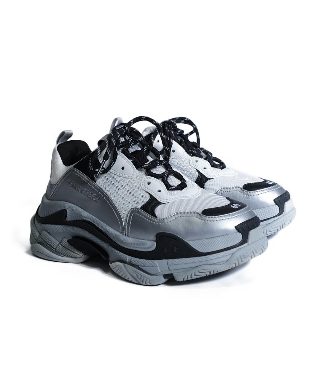 BALENCIAGA Серебряные текстильные низкие кроссовки / кеды, фото 2
