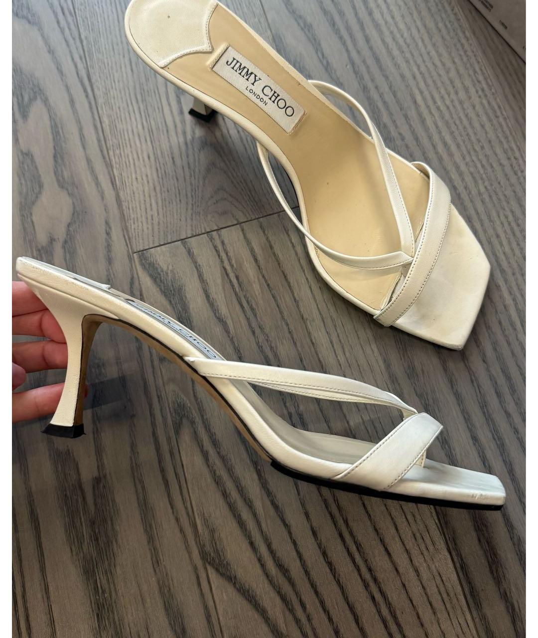 JIMMY CHOO Белые кожаные мюли, фото 9