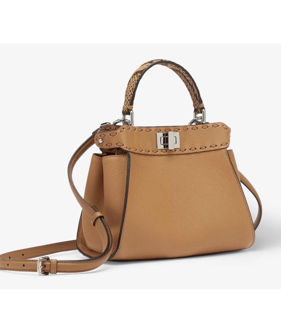 FENDI Бежевая кожаная сумка через плечо, фото 4