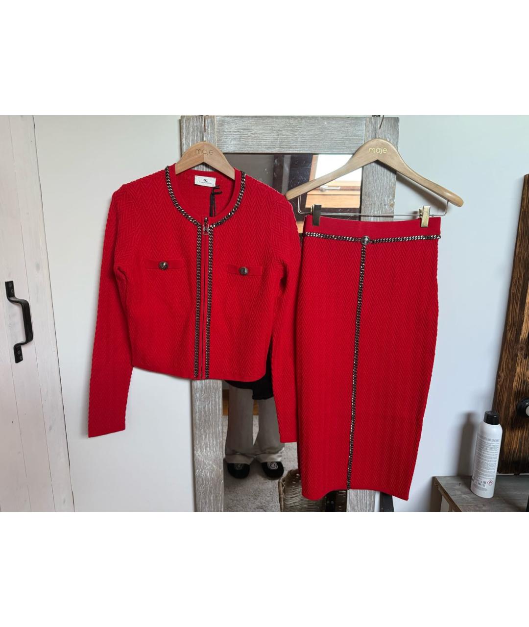 ELISABETTA FRANCHI Красный полиамидовый костюм с юбками, фото 9