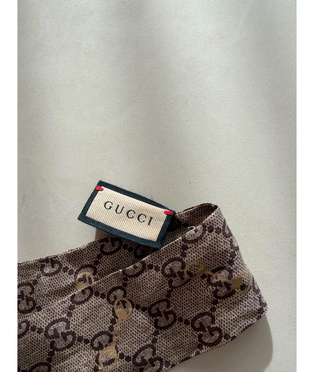 GUCCI Коричневый шелковый платок, фото 2