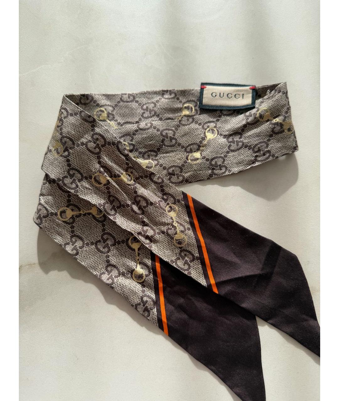 GUCCI Коричневый шелковый платок, фото 4