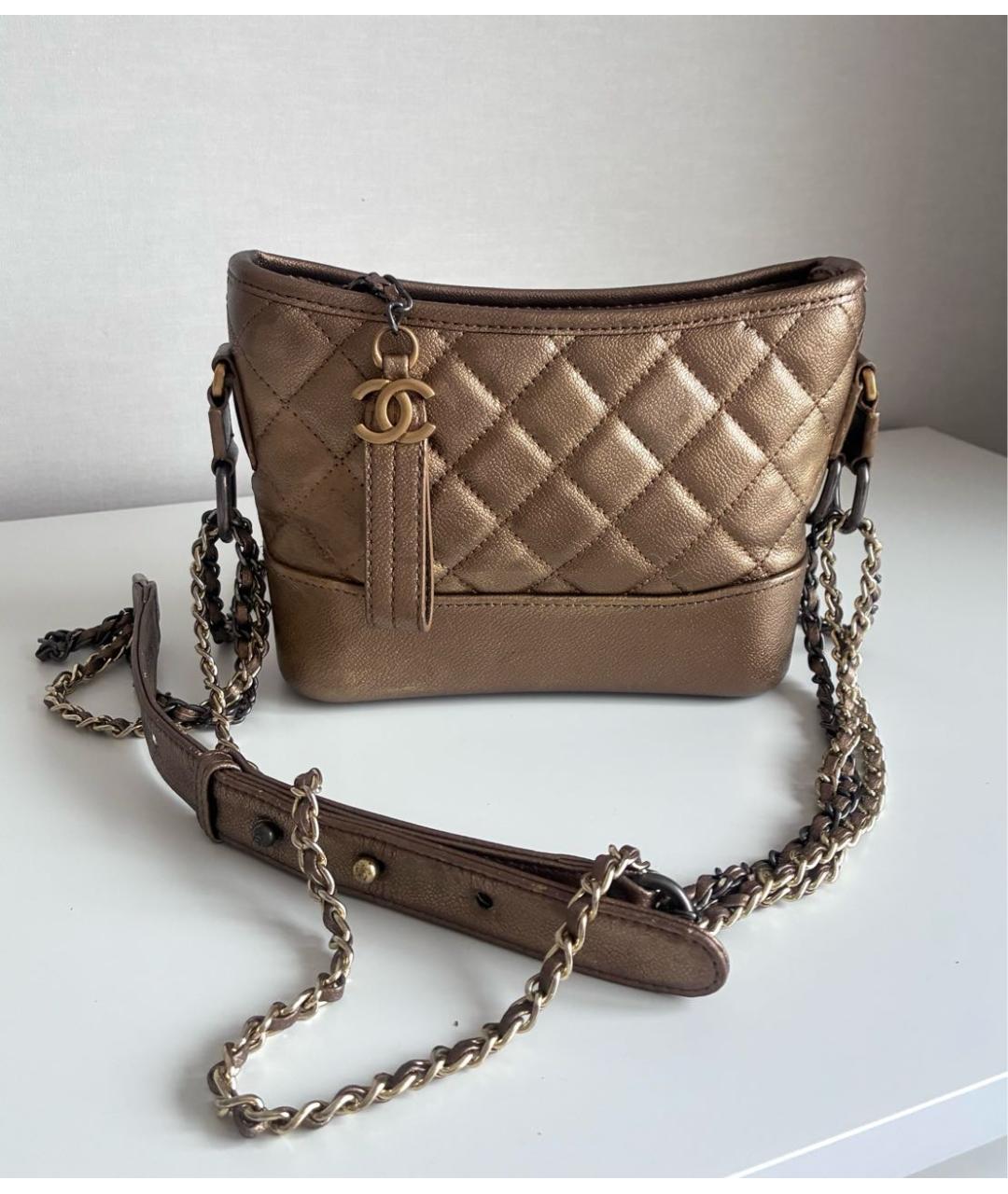 CHANEL Золотая кожаная сумка через плечо, фото 8