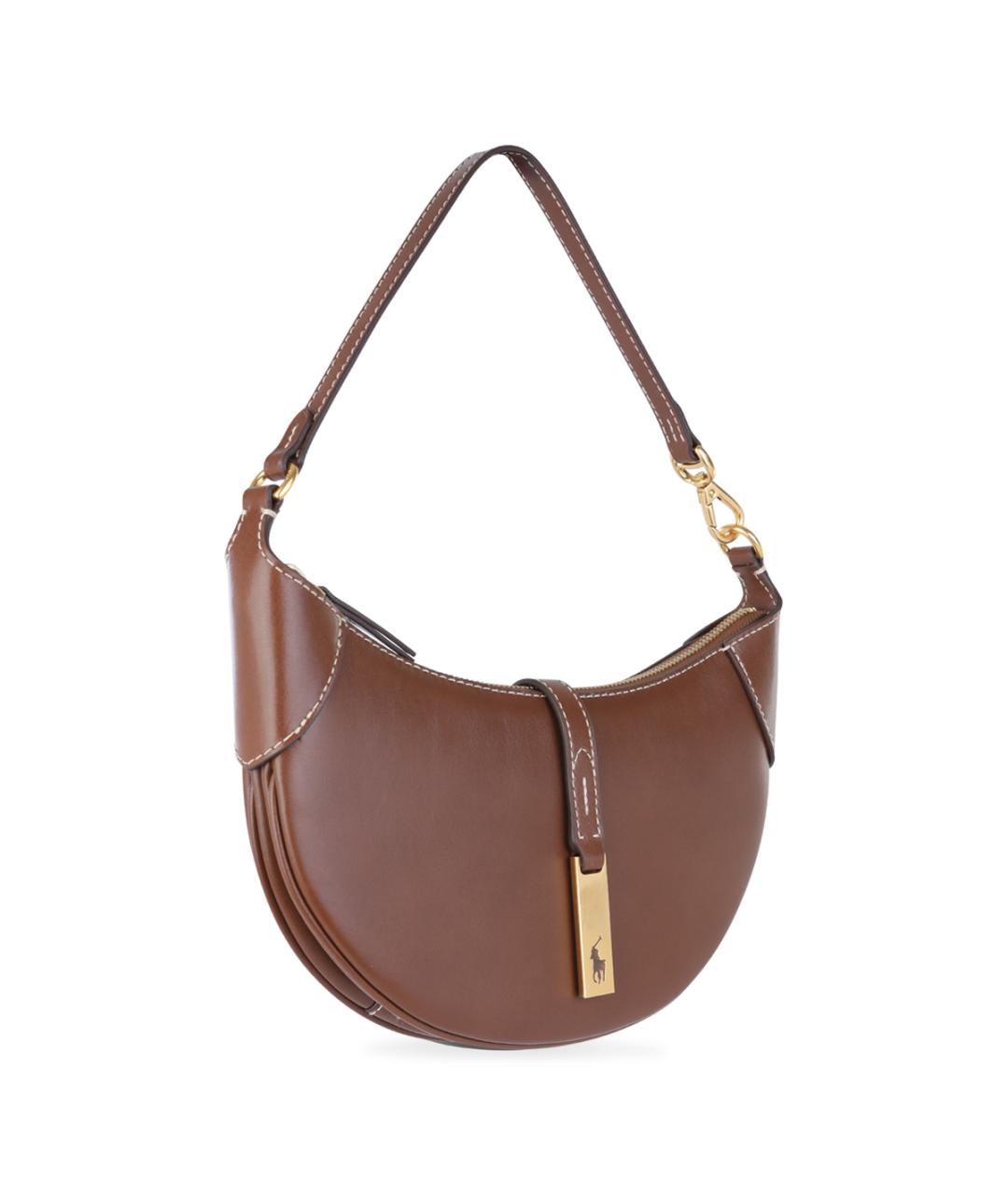 POLO RALPH LAUREN Коричневая кожаная сумка через плечо, фото 2