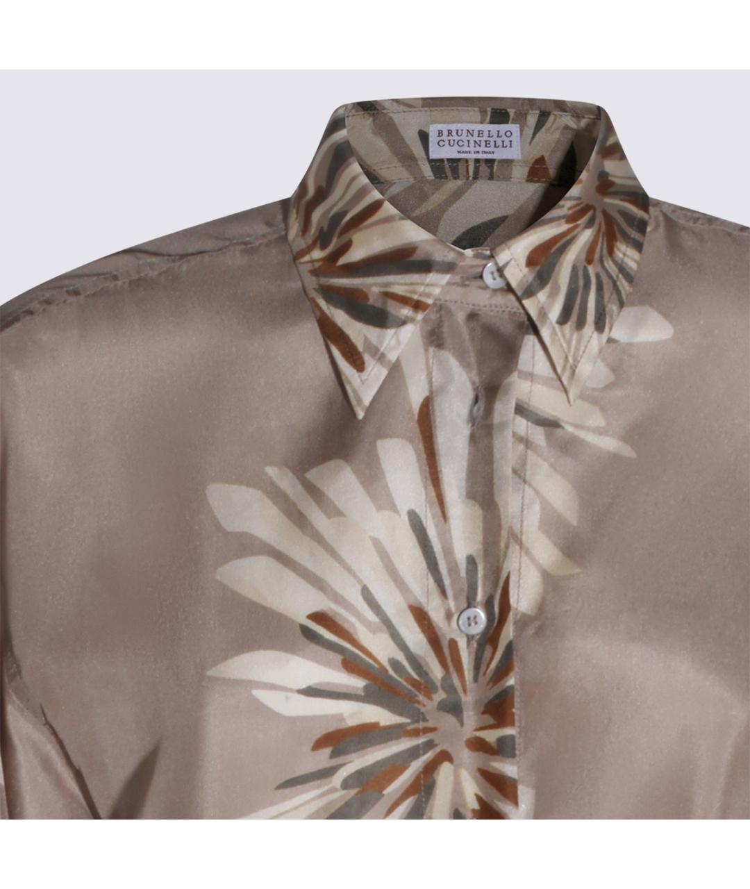 BRUNELLO CUCINELLI Хаки шелковая рубашка, фото 5