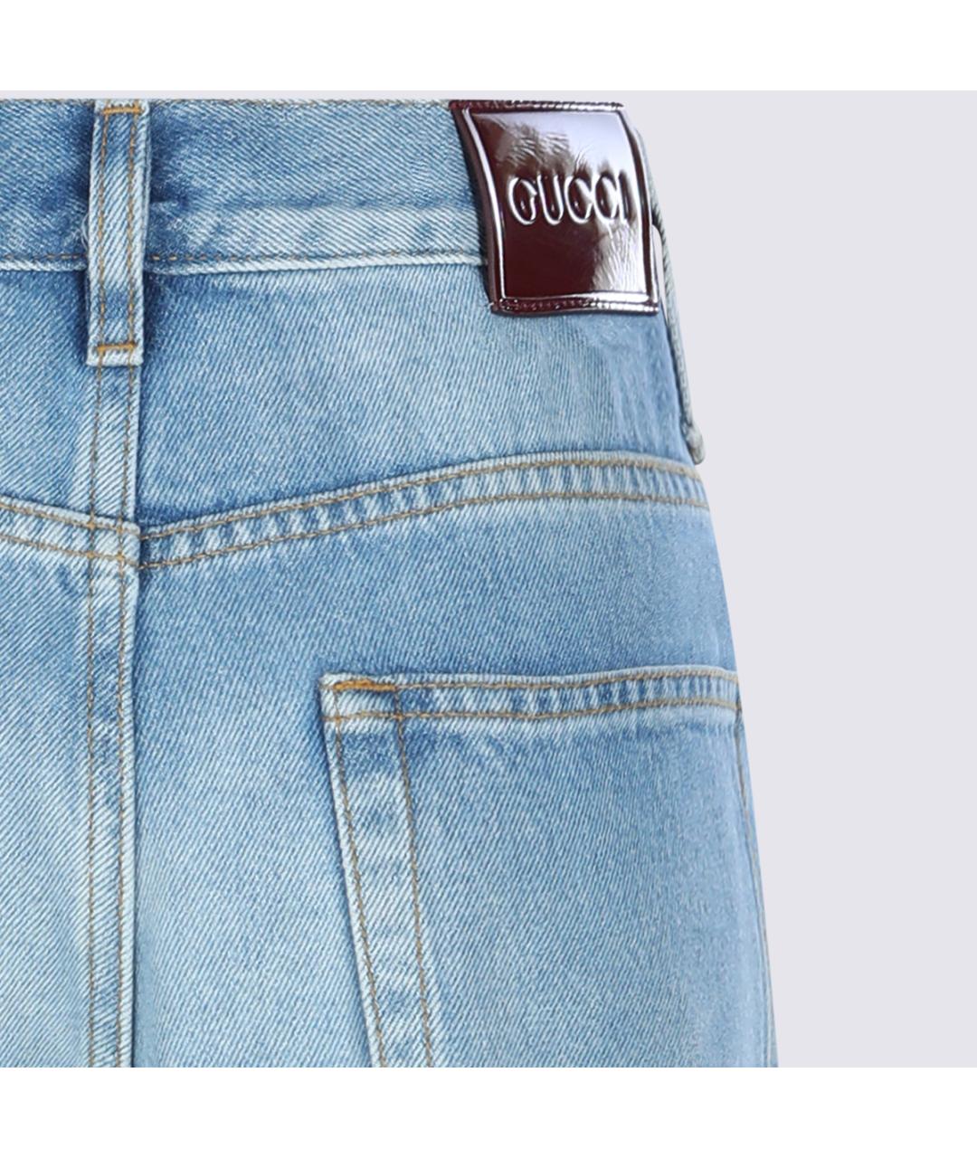 GUCCI Голубые хлопковые прямые джинсы, фото 5