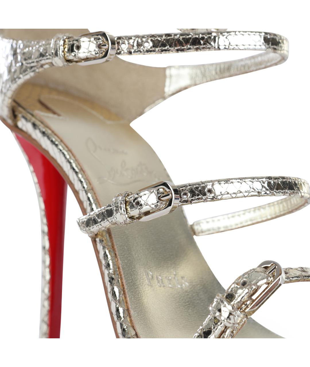 CHRISTIAN LOUBOUTIN Золотые кожаные босоножки, фото 4