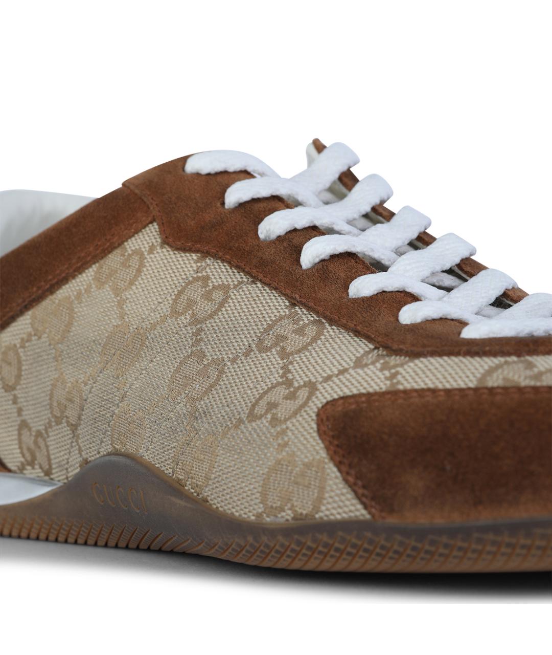 GUCCI Коричневые текстильные низкие кроссовки / кеды, фото 4
